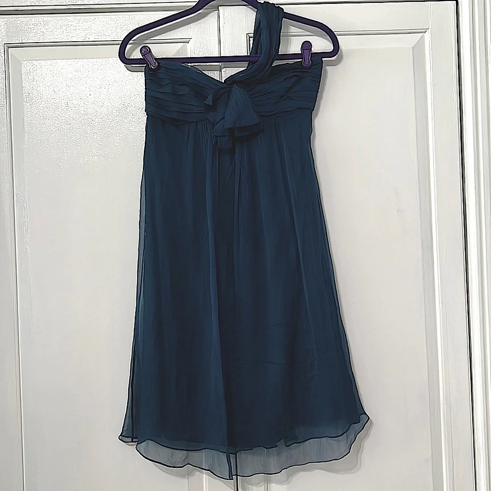 Amsale Silk Teal One Shoulder Strap Dress - Picture 5 of 14